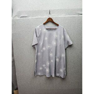 Emery Rose Womens 1XL Light Gray Short Sleeve Tunic With Dandelion Print Polyest